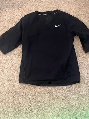 Nike Black Short-Sleeve V-Neck Athletic Top with White Swoosh